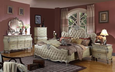 Bedroom sets (2) brands (2) shipping type. Antoinette White Leather Bed Traditional Bedroom Set w ...