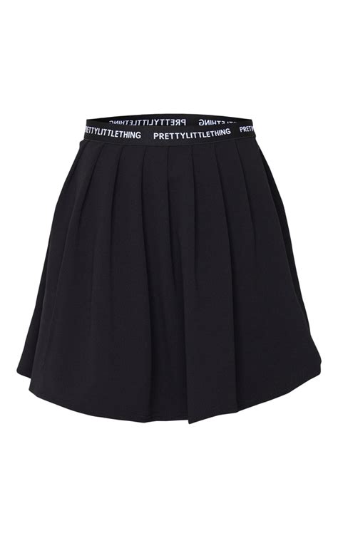 Prettylittlething Black Tape Pleated Skater Skirt Prettylittlething Usa