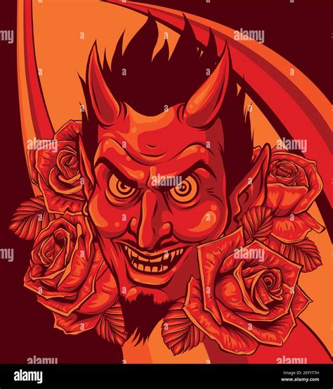 Evil Face With Red Roses Illustration Vector Image Stock Vector Image Art Alamy