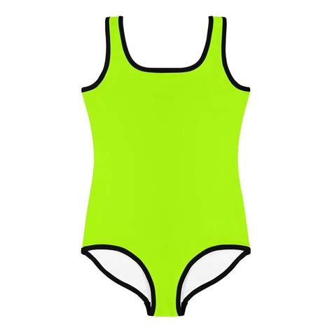 Neon Green Girls Swimsuit Bright Light Green Solid Print Kids