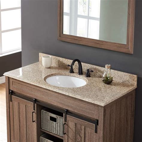 43 Granite Single Vanity Top With Sink And 3 Faucet Holes Bathroom