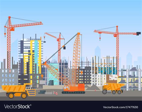 Building City Skyline Under Construction Vector Image
