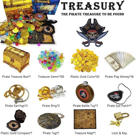 Buy 175 Pieces Pirate Treasure Chest Toy Kit Vintage Pirate Pretend