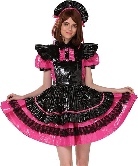 Gocebaby Women Sissy Maid Multicolor Pink Black Pvc Lockable Dress