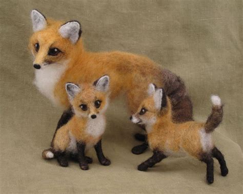 Needle Felted Mother Fox And Babies By Hannah Stiles