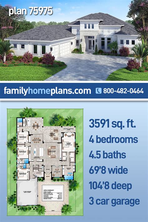 House Plan 75975 Mediterranean Style With 3591 Sq Ft