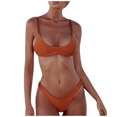 Qcmgmg Women High Cut Sexy Low Rise Bathing Suit Bikini Two Piece Swimwear Triangle Solid Thong