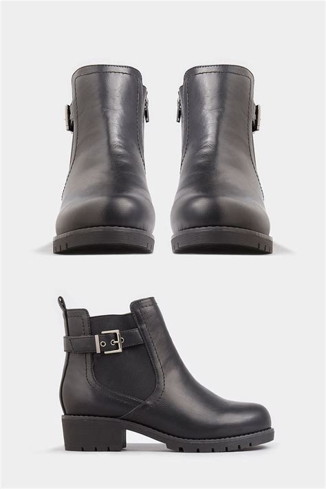 Black Chelsea Buckle Ankle Boots In Extra Wide Fit Long Tall Sally