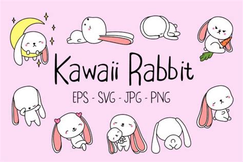 Illustration Set Of Cute Kawaii Bunny Graphic By Artvarstudio