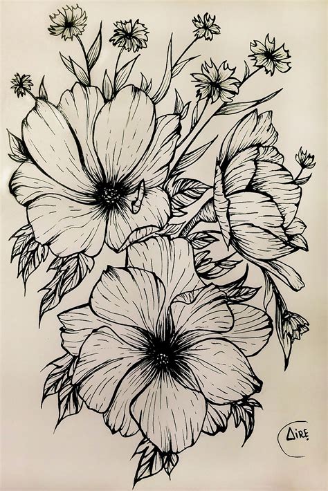 Flower Sketch Ink Pencil Drawings Of Flowers Pencil Drawings Of Girls