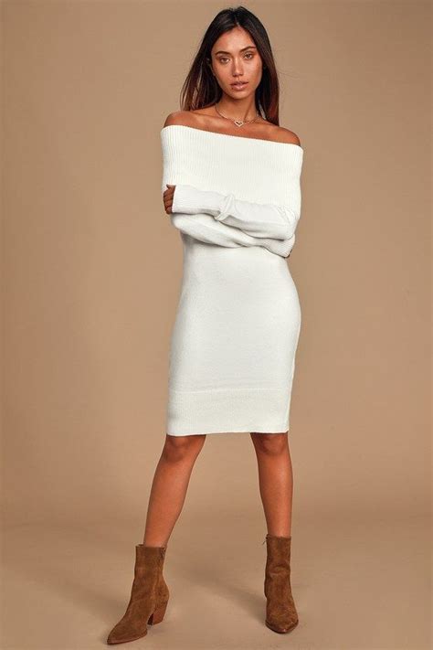 Good On You White Off The Shoulder Sweater Dress White Off Shoulder Trending Outfits Dresses