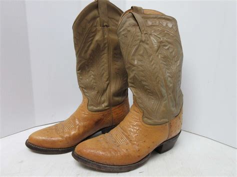 Albrecht Auctions Mens Two Tone Tan Cowboy Boots Size 7 12