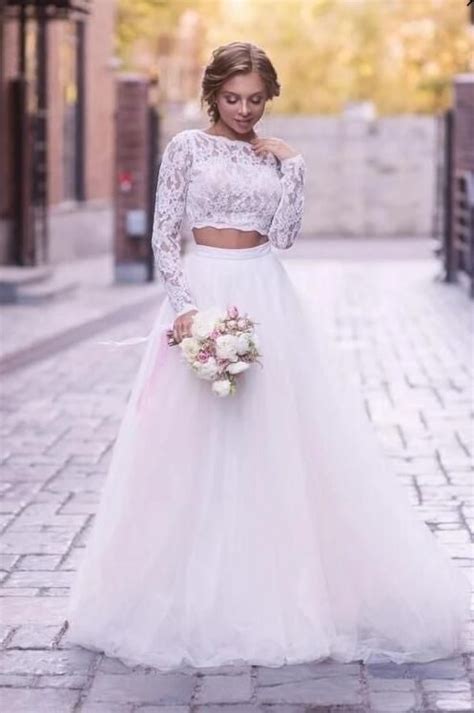 Spitze und tüll, verfeinert durch stickereien und glitzernde details. 2 Teilig Brautkleider A Linie | Hochzeitskleider Mit ...