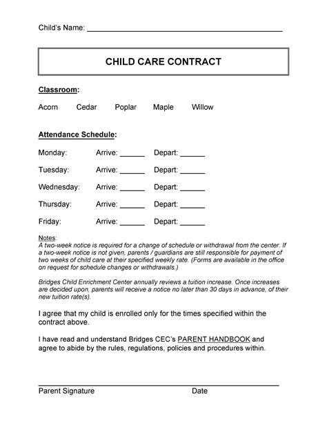 Daycare Contract Templates Free Printable Templates