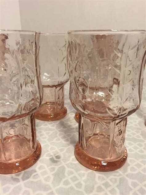 Set Of Libbey Country Garden Drinking Glasses Pink Daisy Vintage 1960 S Glasses Pink Libbey