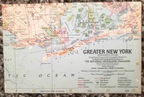 National Geographic Original Jul 1964 Map Greater New York And Tourist