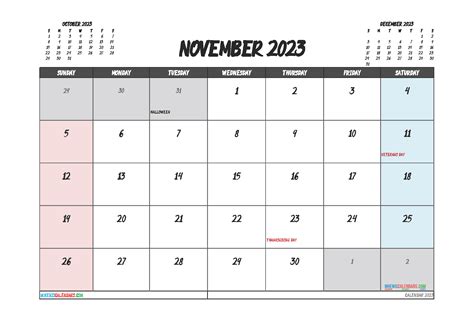 Printable Calendar November 2023 Free 3 Month Calendar