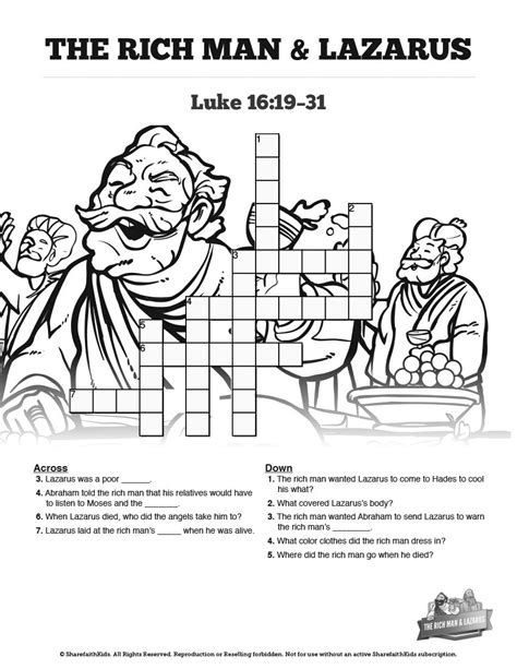 Luke 16 Lazarus And The Rich Man Sunday School Crossword Puzzles This