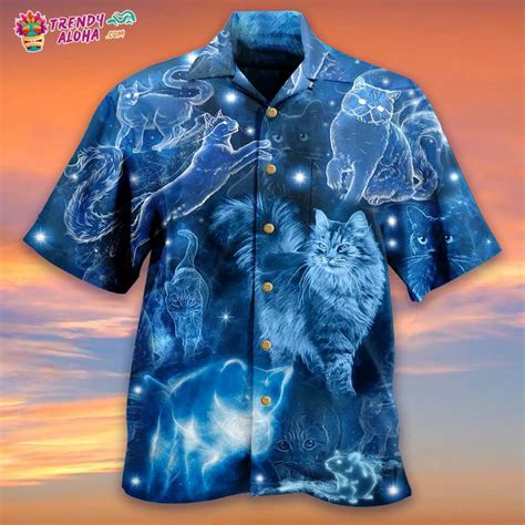 Cat Love Blue Neon Stunning Hawaiian Shirt Trendy Aloha Trendy Aloha