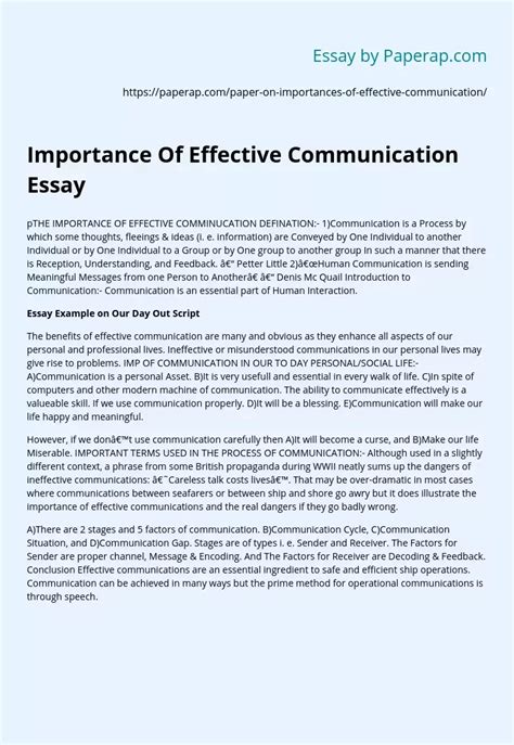 Importance Of Effective Communication Essay Sample