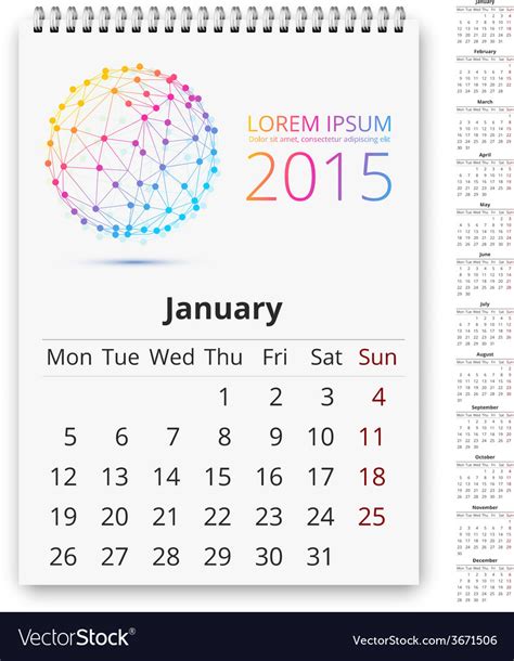 Calendar Template Royalty Free Vector Image Vectorstock