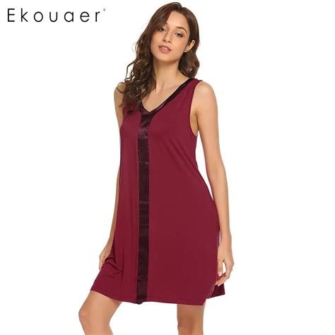 Buy Ekouaer Women Summer Sexy Nightgowns V Neck Sleeveless Sleepwear Contrast