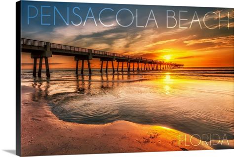 Pensacola Beach Florida Pier And Sunset Wall Art Canvas Prints
