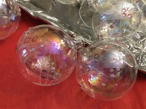 Hand Blown Glass Clear Decorated Christmas Tree Ornaments Etsy