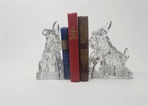 Cambridge Glass Scottie Dog Clear Glass Bookends Scottish Terrier