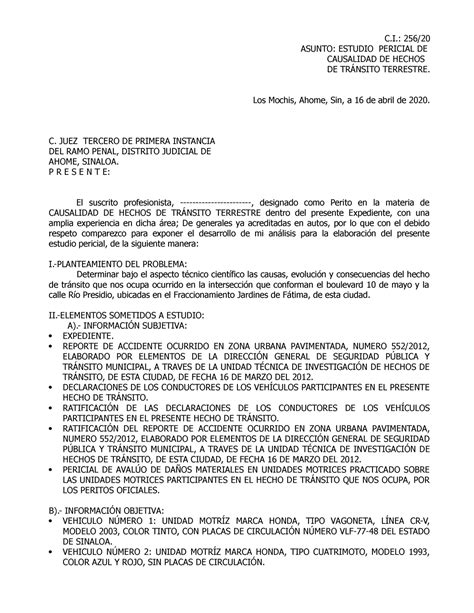 Causalidad Lic Glez 3 Dictamen En Hechos De Transito Terrestre De