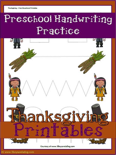 All of our writing worksheets are designed to print easily and are free to use over and over again! Thanksgiving Printables: Preschool Handwriting Worksheet ...