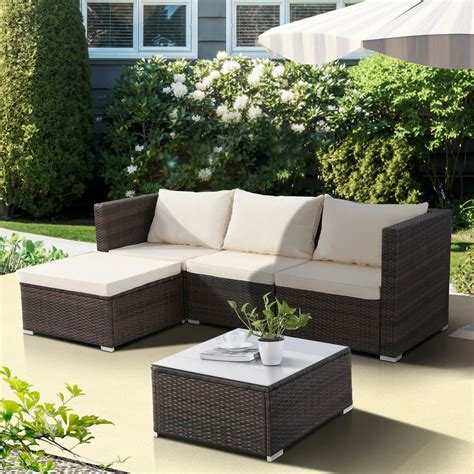 Uenjoy 5pc Wicker Rattan Patio Sofa Set Outdoor Garden Furniture Brown