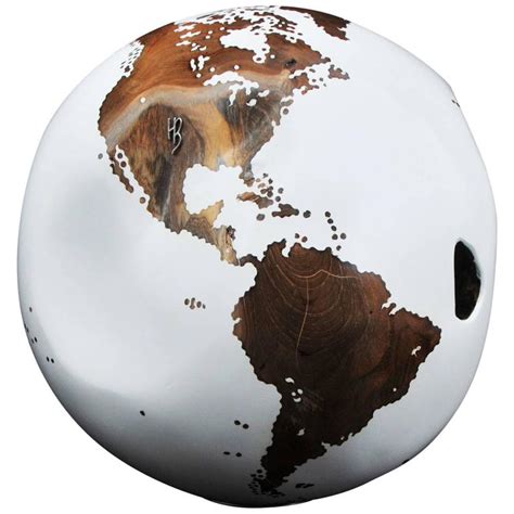 Wooden Globe White Hand Carved From Teak Root Rotative Base At 1stdibs