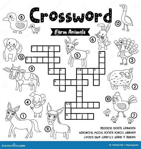 Crossword Puzzle Farm Animals Coloring Version Stock Vector
