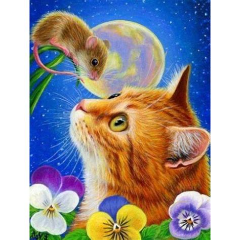 Flowers And Cats And Mice 5d Diamond Painting