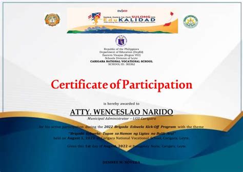 Brigada Eskwela Certificate Of Participation