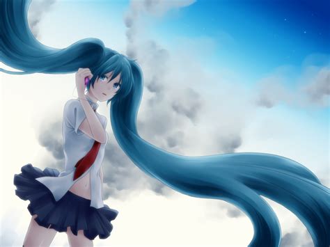 Wallpaper Illustration Anime Sky Clouds Blue Shirt Vocaloid