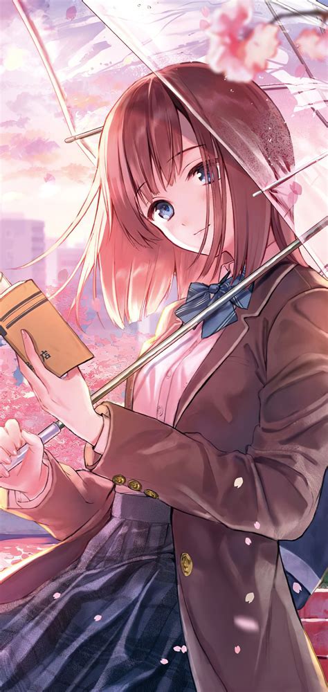 1080x2280 Anime Girl Cherry Blossom Season 5k One Plus 6huawei P20