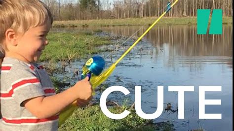 Little Boy Catches Fish With Toy Rod Youtube