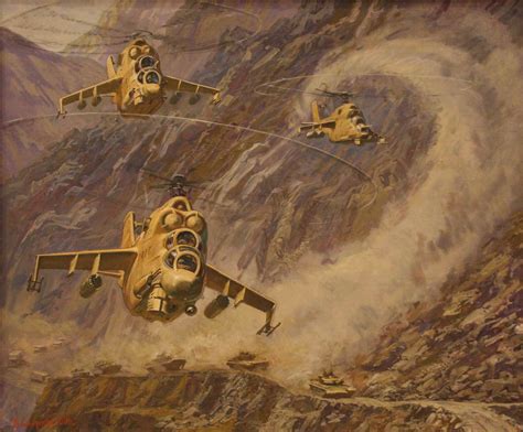 Soviet Mi 24 Hind Advancing In Afghanistan Military Art Aircraft Art
