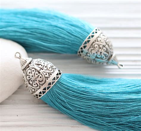 Extra Large Turquoise Silk Tassel With Rustic Silver Tassel Etsy