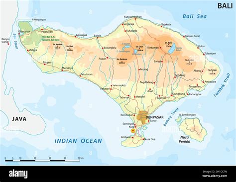 Road Vector Map Of The Indonesian Island Of Bali 2H1CX7N 