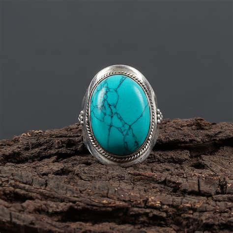 925 Sterling Silver Blue Turquoise Ring Gemstone Etsy