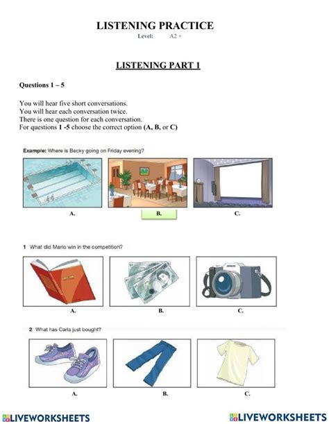 Ejercicio Interactivo De Listening Practice A2 Learn English