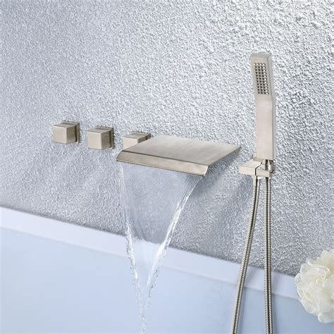 moda waterfall wall mounted tub filler faucet with hand shower brushed nickel waterfall