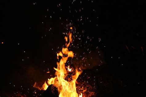 Nature Fire Flames Burn Ashes Spark Smoke Night Piqsels