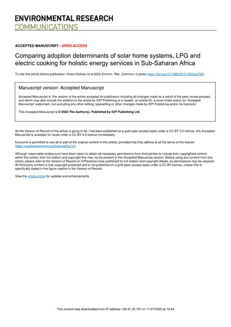 Pdf Comparing Adoption Determinants Of Solar Home Systems Lpg And