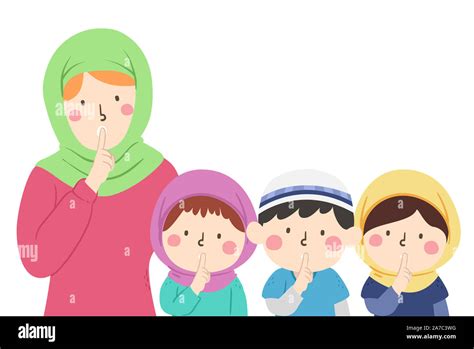 Illustration Of Kids Student Wearing Hijab And Taqiyah With Their