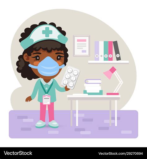 Cartoon Female Nurse In Office Royalty Free Vector Image