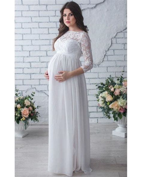 lace maternity dress photo shoot white chiffon dress pregnant wedding dress gown sleeveless